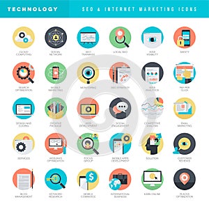 Set of flat design icons for SEO and internet marketing