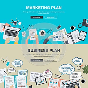 Set of flat design illustration concepts for business plan and marketing plan