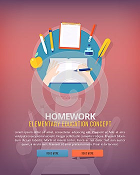 Set of flat design illustration concepts for homework. Education and knowledge ideas. Eloquence and oratory art.