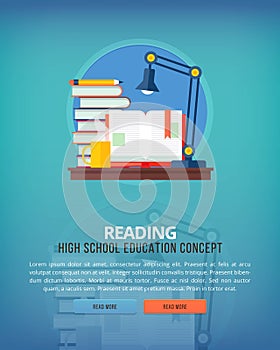 Set of flat design illustration concepts for reading. Education and knowledge ideas. Eloquence and oratory art.