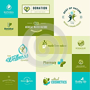 Set of flat design nature and healthcare icons