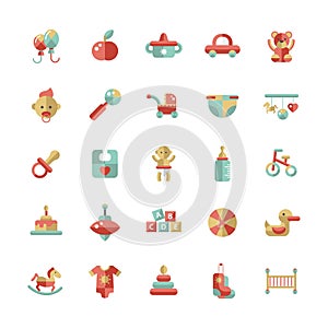 Set of flat design pastel cute baby icons