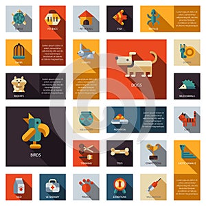 Set of flat design pet shop icons