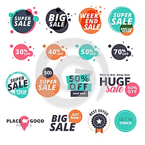 Set of flat design sale stickers