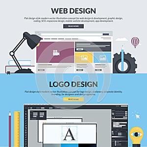 Set of flat design style banners for graphic and web design