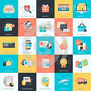 Set of flat design style icons for e-commerce, online shopping