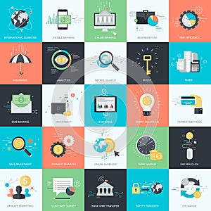 Set of flat design style icons for finance, banking