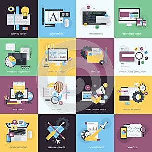Set of flat design style icons for graphic and web design