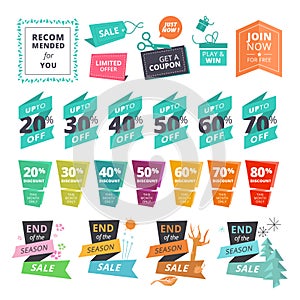 Set of flat design style stickers and ribbons for shopping