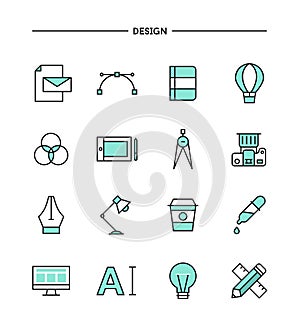 Set of flat design, thin line designer's tools icons