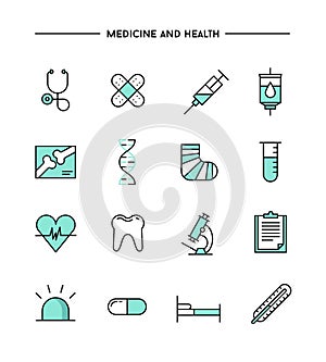 Set of flat design, thin line medicine and health icons