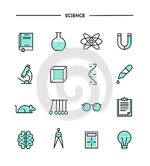 Set of flat design, thin line science icons