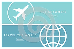 Set of flat design travel concepts. Travel the world and Fly anywhere. Presentation templates.