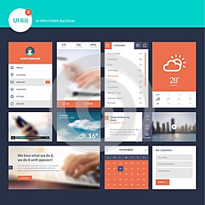 Set of flat design UI and UX elements for web and app