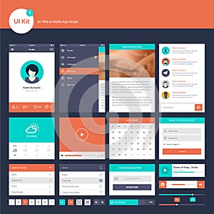 Set of flat design UI and UX elements for website and mobile app design