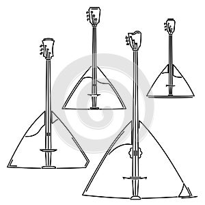 Set of flat design vector images of simple stringed musical instruments balalaika drawn by lines
