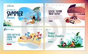 Set of flat design web page templates of summer vacation, travel destination, nature, tourism