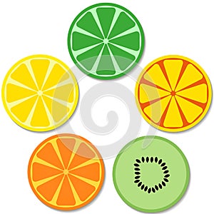 Set of flat fruits and citruses