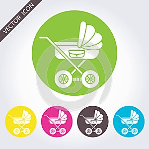 Set of 5 flat icon with baby pram.