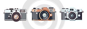 Set flat icon vintage camera on white background.