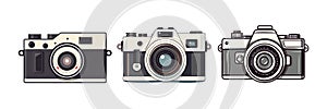 Set flat icon vintage camera on white background.