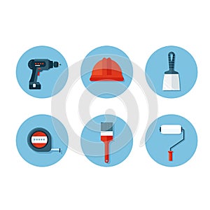 Set of flat icons with construction tools