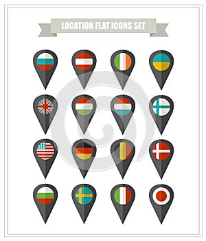 Set of flat icons country location.
