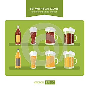 Set with flat icons of different kinds of beer