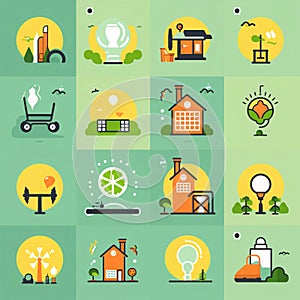 Set of flat icons for eco friendly, green and ecology, vector illustration