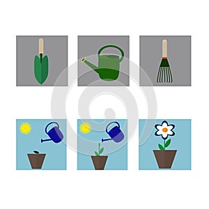 A set of flat icons on gardening