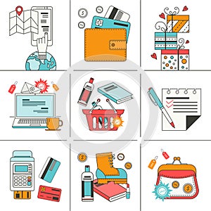 Set of flat icons for online shopping