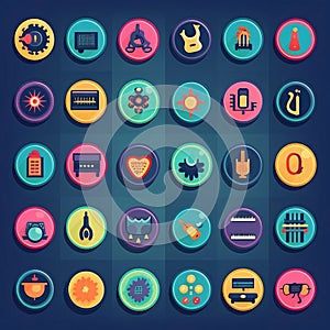 Set of flat icons on the theme of music. Vector illustration