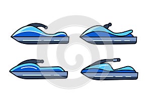 Set of flat jet ski icons isolated on white background.