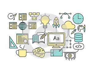 Set of Flat line icon & infographic design concept Creative