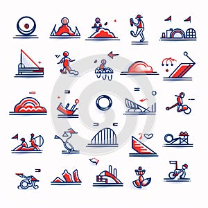 Set of flat line icons of extreme sports. Modern vector illustration