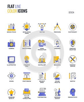 Flat line multicolor icons design-Graphic design