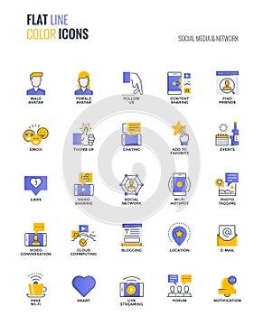 Flat line multiclor icons design-Social media & Network