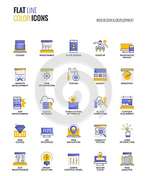 Flat line multicolor icons design-Web Design and Development