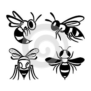 Set of flat line wasp icons.