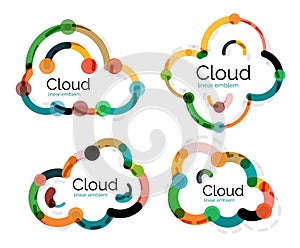 Set of flat linear design cloud logos
