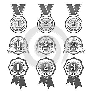 Set with flat medal icons for first, second and third places