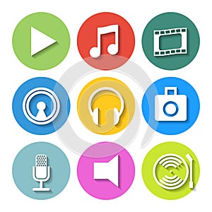 Set of Flat Media Icons. Vector