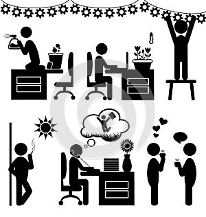 Set of flat office spring icons isolated on white