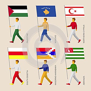 Set of flat people with flags of a disputed territories