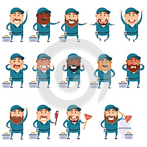 Set of flat plumber icons