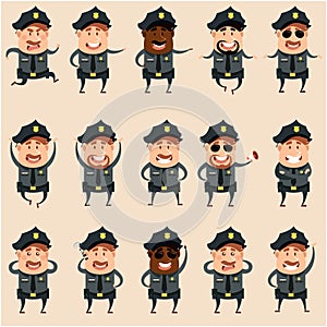 Set of flat police men icons