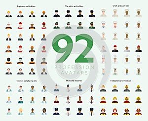 Set of 92 flat profession avatars.
