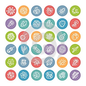 Set of Flat Round Icons with Bacteria and Germs