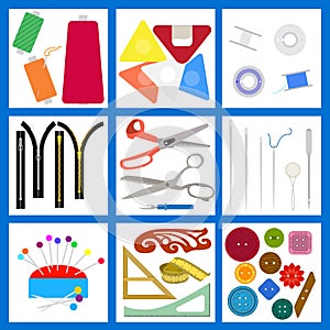 Set of flat sewing elements