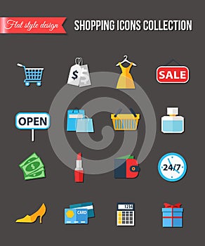 Set of flat shopping icons. Vector illustration.